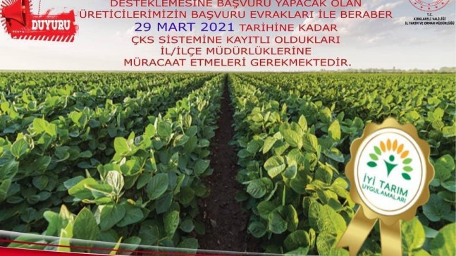 İyi Tarım Uygulamaları SON BAŞVURU: 29 MART