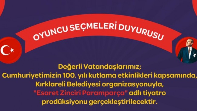 Tiyatroda rol almak isteyen oyuncular için duyuru yapıldı!